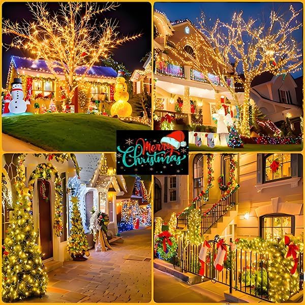 2 Pack 480 LED Solar String Lights for Outside, 170 FT Super Long Solar Chrismas Lights Outdoor with 8 Modes & Memory Function, Waterproof Twinkle Light for Xmas Tree Party Decorations (Warm White)