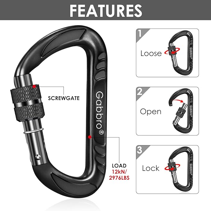 Gabbro Carabiner Clips Heavy Duty 12kN (2697 lbs), Wiregate Aluminum Lightweight Caribeener for Hammock, Hiking, Camping, Water Bottle, Dog Leash Harness, Keychains