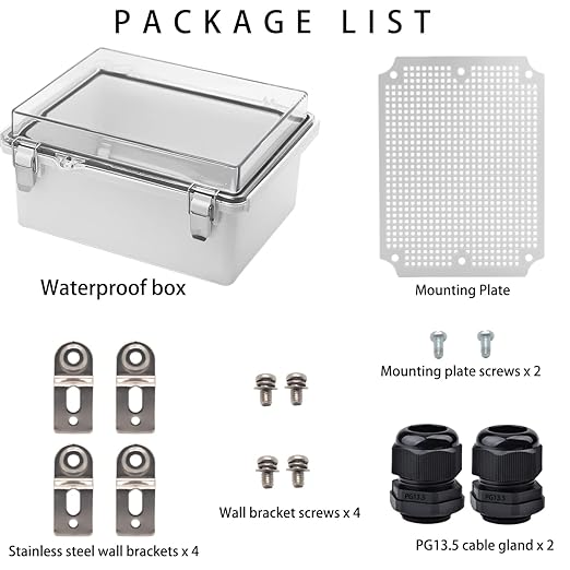 Outdoor Waterproof Electrical Box Junction Box Weatherproof IP67 ABS Plastic Enclosure Switch Router Project Box Electronics Enclosure with Mounting Plate Wall Bracket Clear 8.7"x6.7"x4.3"