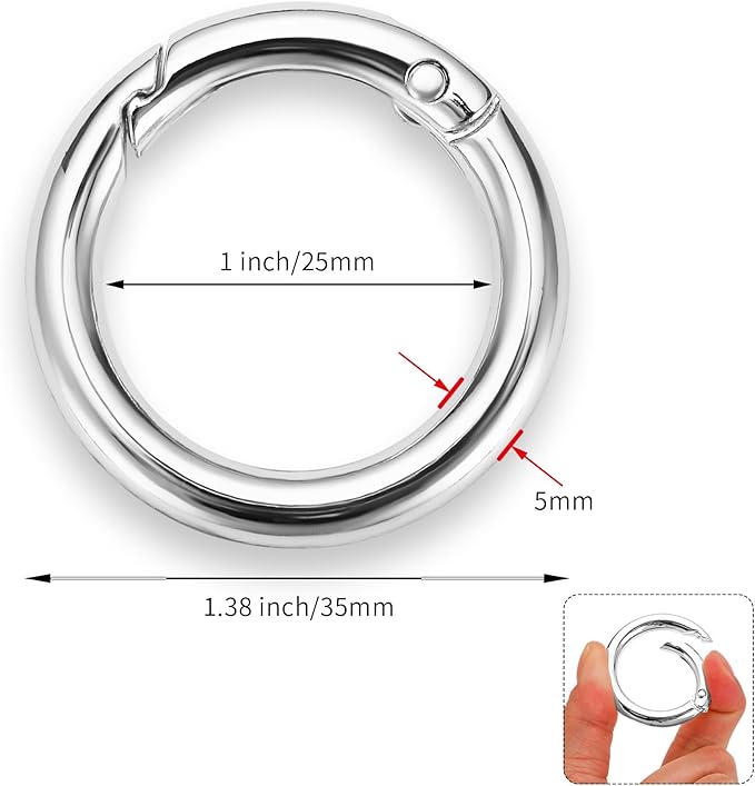 Gkeygo Key Ring Clip, 1 Inch Keychain Rings, 8 Pack Round Carabiner Clip for Keys, Buckle, Bags, Purses - Key Chain Hooks Replacement Keychains Lanyard DIY Crafts, Silver
