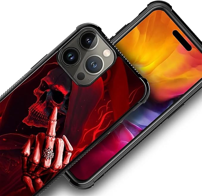 for iPhone 15 Pro Max Case, Gestures Funny Skull Pattern Graphic Design Girl Boy Soft Silicone Hard Acrylic Shock Protection for iPhone 15 Pro Max