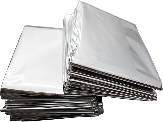 NOVAMEDIC Emergency Mylar Foil Thermal Blankets - Pack of 200, 84"x52", Individually Wrapped, Waterproof Survival Blanket for Camping, Outdoors, First Aid Kit & Travel, Lightweight & Compact, Silver