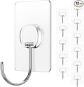 JINSHUNFA Adhesive Wall Hooks 13LB Heavy Duty No Drill Large Transparent Waterproof Hooks for Bathroom Kitchen Towel Coat 12 Pack