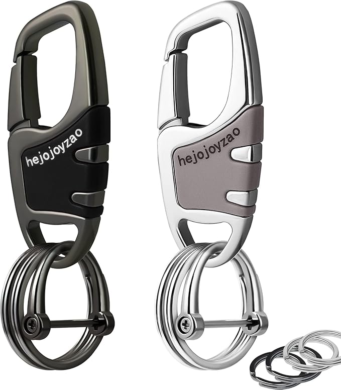 Keychain with Carabiner Clip, 4 Heavy Duty Key Rings and D Ring for Men's Car Key Fob Holder Fits Belt Loops