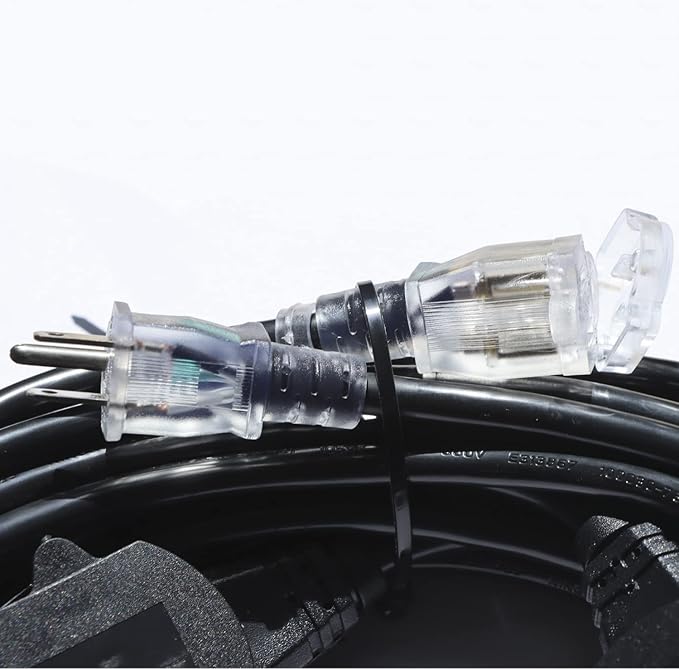 25FT Power Extension Cord 3 Prong, 16 Gauge SJTW 5-15R Cable Male Plug to Female Connector,7 Outlets Multiple Evenly-Spaced Plug,Suitable for Stage Setting or Outdoor,UL Certified Outlet Cable