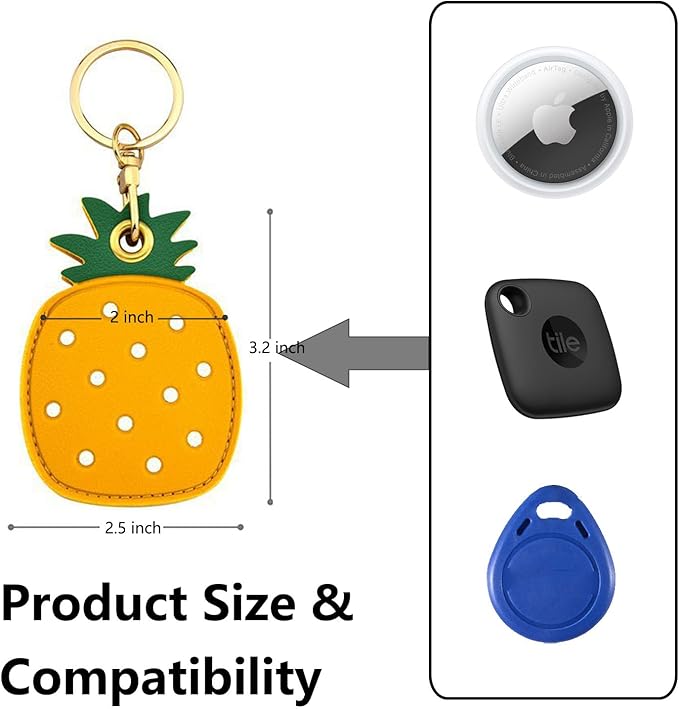 Universal Smart Tag Holder Fit for Tile Mate, AirTag, Galaxy SmartTag, eufy SmartTrack Link, Key Fob, Leather Cute Air Tracker Case with Key Rings, (Pineapple)