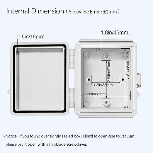LeMotech Electrical Box, IP67 Waterproof Hinged Cover Stainless Steel Latch Junction Box, ABS Plastic Electrical Enclosure with Mounting Plate,Wall Brackets, Cable Glands,4.7"x3.5"x2.7",Grey