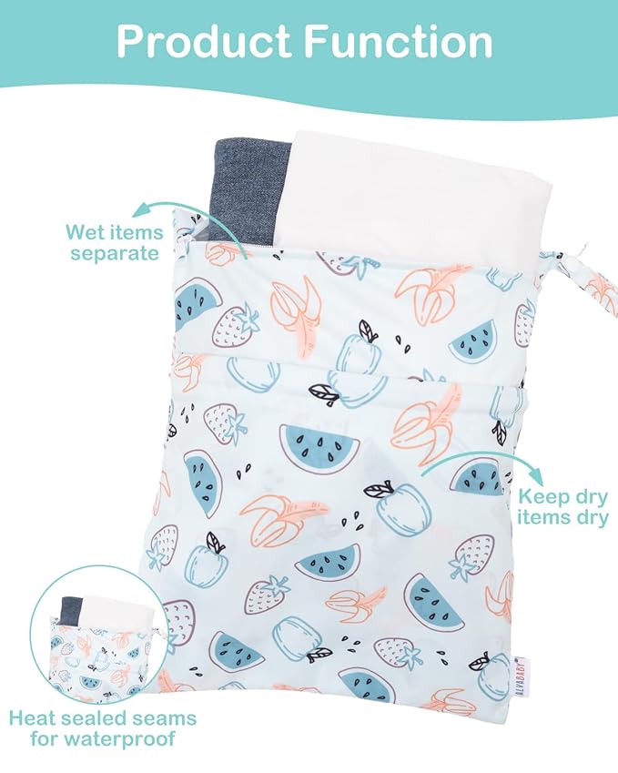 ALVABABY 2pcs Waterproof Wet Dry Bags,Reusable with Two Zippered Pockets,Baby Cloth Diaper,Travel,Beach,Pool,Daycare,Soiled Baby Items,Yoga Gym Bag,Swimsuits or Wet Clothes 2LW04