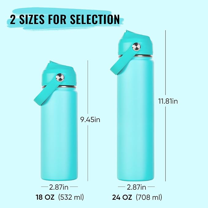 Fijinhom 24oz Insulated Stainless Steel Water Bottle, Wide Mouth Double Wall Vacuum, Silicone Straw, Sweat & Leak Proof, BPA Free Insulated Water Flask for Travel, Keep Cold 24h Hot 12h, Sky