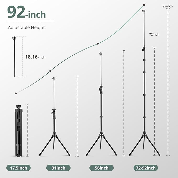 Sensyne 92" Cell Phone Tripod, Selfie Stick Tripod with 16.5" Flexible Gooseneck, Overhead Phone Stand for Video Recording, Photography, Compatible with Phone, Camera