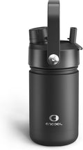 Kids Insulated Water Bottle with Straw - 12oz Stainless Steel Water Bottle with Dual Spouts, Leak-Proof, BPA-Free, Double Wall Vacuum Keeps Cold for 24 Hours for Sports, Travel, School (Black Night)