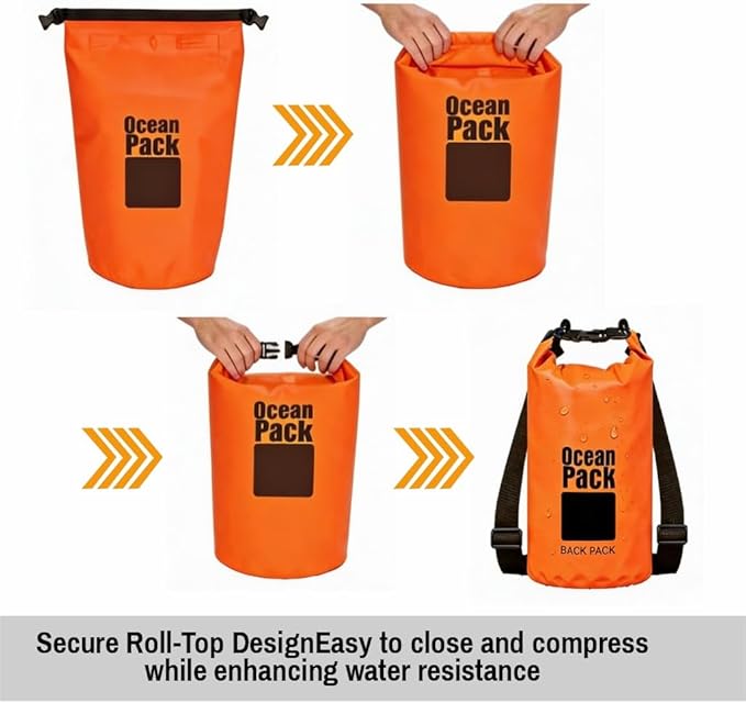 Waterproof Backpack Roll Top Dry Bag Set of 3 (2L 5L 10L) – PVC Dry Bags Waterproof for Kayaking, Camping, Beach & Travel – Floating Outdoor Dry Sack (Camouflage Orange, Dark Blue, Green)