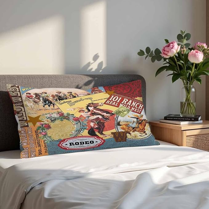 Cowgirls Wild West Pillow Covers 12 X 20 Far East Rodeo Round Up Win Ride Horse Race Wreath Cool Set of 2 Pillow Cases Outdoor Throw Cushion Pillowcases Decor Home Bed Sofa Couch Hotel