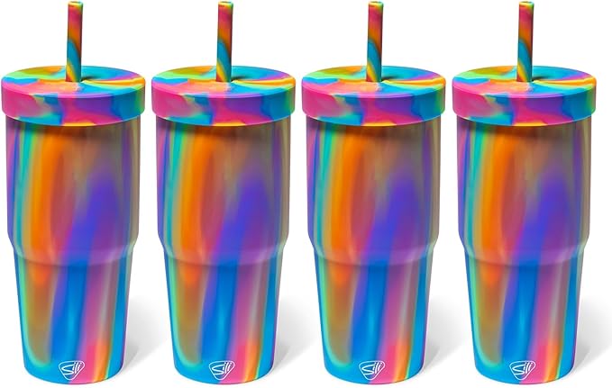 Silipint: 32oz Silicone Straw Tumbler, Unbreakable, Non-Toxic, Dishwasher Safe - Pack of 4