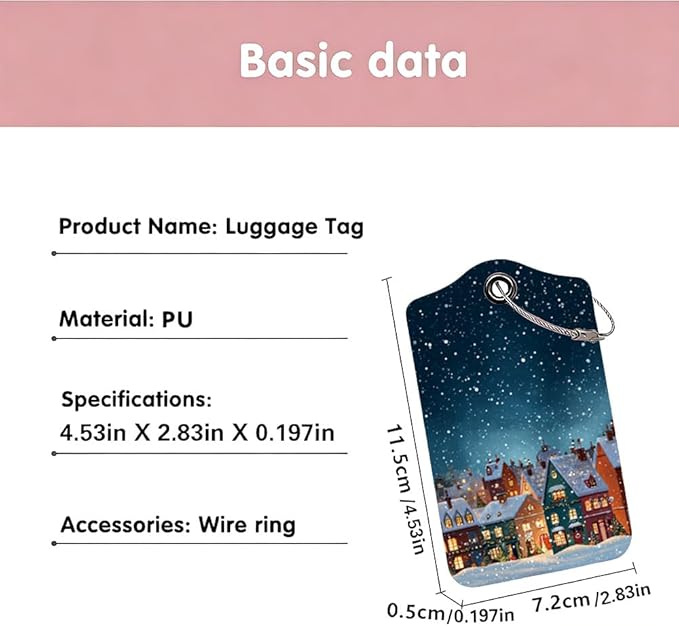 2Pcs Winter Village Luggage Tags for Suitcases, 2.83x4.53 Christmas ID Labels with Privacy Cover, Aesthetic Snowy Town Bag Tags for Backpacks, Holiday Gift for Travelers, Set of 2