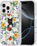 MOSNOVO Case for iPhone 16 Pro Max, [Buffertech 6.6ft Military-Grade Drop Protection] [Anti Peel Off Tech] Clear TPU Bumper Phone Case Cover Design - Black Cat in Garden