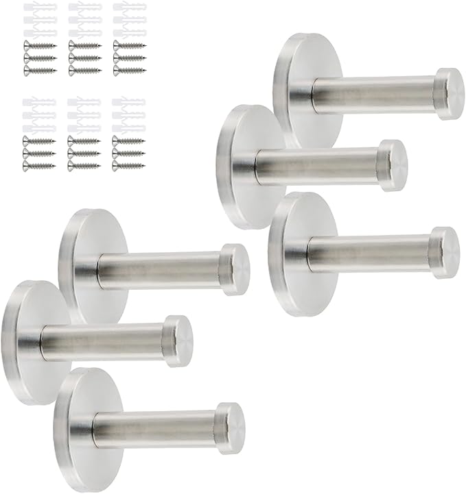 Wall Hooks Heavy Duty Coat Hooks Stainless Steel Clothes Hanger for Hanging Bathroom Towels Handbag Silver 2-inch Length with 12mm Shank Dia - Pack of 6