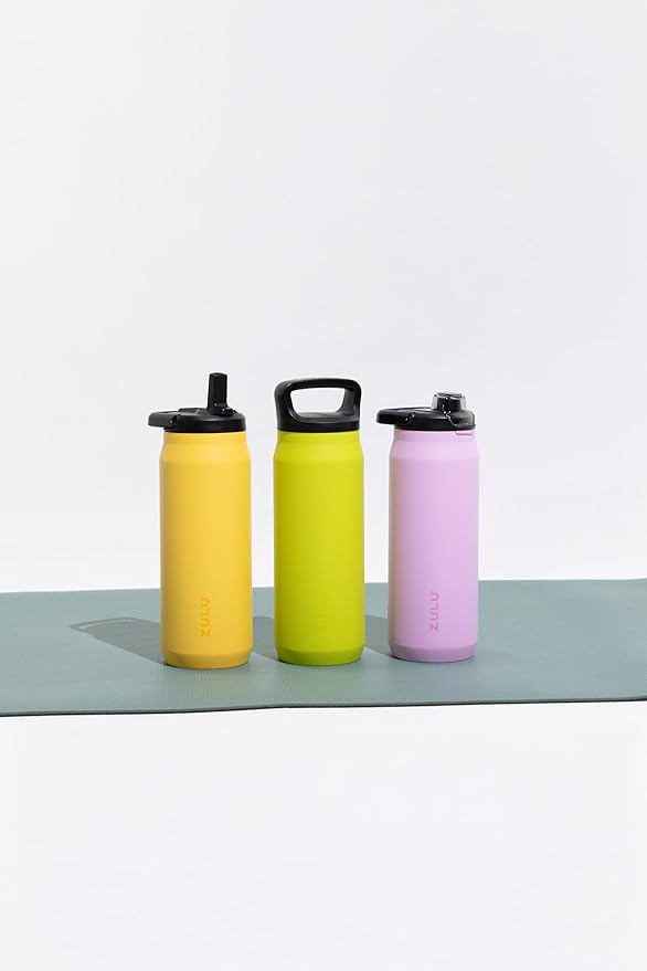 ZULU Base 32oz Stainless Steel Water Bottle with 3 Lids- Straw, Chug, Twist | Double Walled and Vacuum Insulated Metal Thermos | For Gym, Outdoor | Built in Carry Loop, Dishwasher Safe, Guac