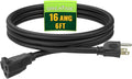 Extension Cord 6 FT, Outdoor 16/3 SJTW Weatherproof Black Electrical Cords, 13 AMP 3 Prong Power Cable Great for Garden, Landscaping & Holiday Decorations