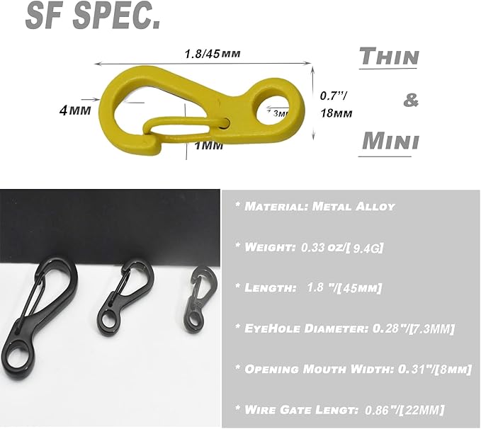 Mini Carabiner Clips with Metal Spring Wiregate Hook and Little Eye Hole for Keychain Backpack Clasps
