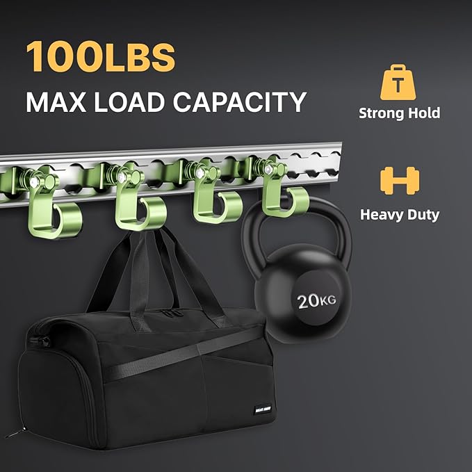 4 Pack L Track Hooks with Single Stud Fitting, Spring-Loaded Adjustable Gear Hook, Aluminum L Track Accessories for Trailer, Truck, Garage, Tie Down System, 100LBS Max Load Capacity – Green