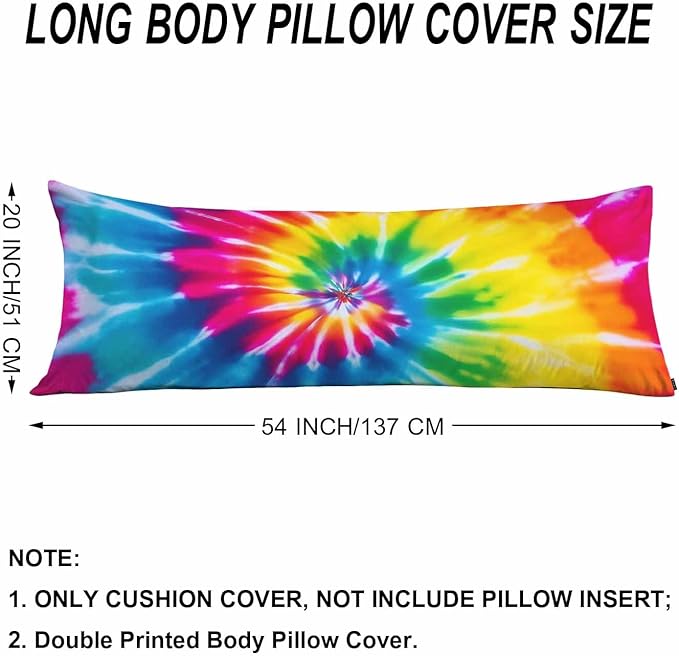 Tie Dye Body Pillow Pillowcase, Abstract Tie Dye Rainbow Farmhouse Pillow Body Cushion Case, 20x54 Inch Body Pillow Cover Extra Large Pillow Protector for Home Couch Sofa