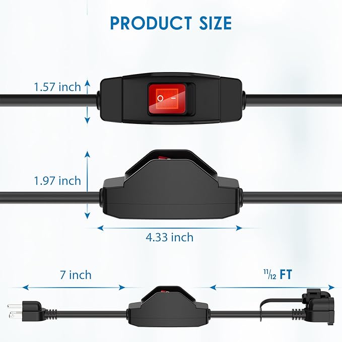 KASONIC 1.5 FT Extension Cord with Switch, 14/3 AWG Gauge 1875W/15A Grounded Outlets 3 Prong Plugs with Safety Cover, Heavy Duty Cable On/Off Waterproof Switch,ETL Listed