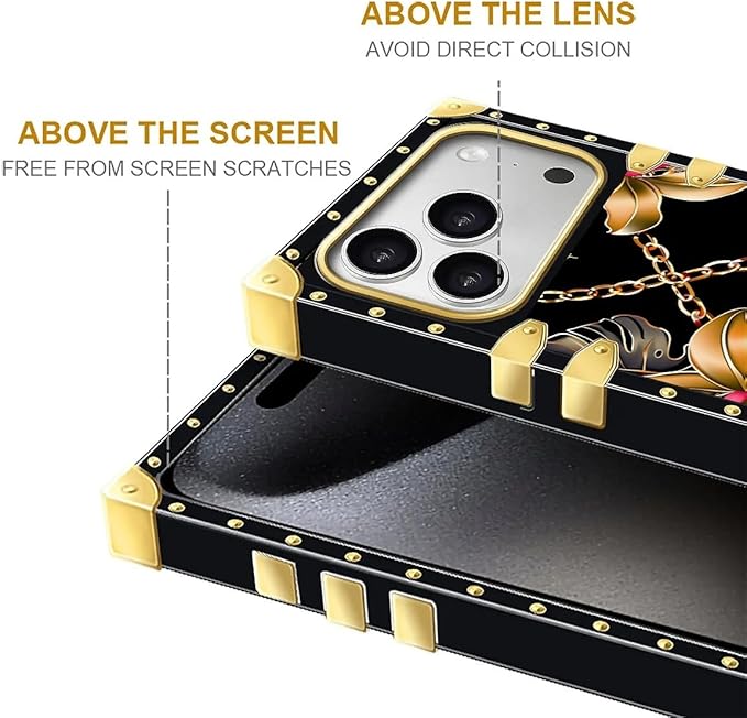 for iPhone 17 Pro Case Luxury Golden Decoration for Girl Women Soft TPU Shockproof Protective Hard PC Back for iPhone 17 Pro Crazy Pattern Pink Golden Chain Tropical Flower