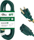 6FT Outdoor Extension Cord-16/3 SJTW Durable Green 3 Prong Grounded Plug Power Cord for Safety,Great for Outside Christmas Decorations