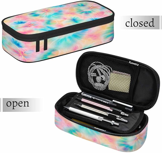 Tie Dye Pencil Case Pink Blue Ring Spray Artistic Design Pencil Bag Pen Markers Pouch Holder Organizer for Boy Girl School Students