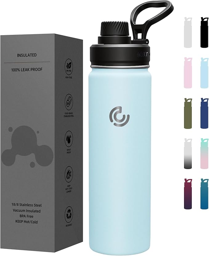 Sports Water Bottle 22oz, Insulated Water Bottle with Handle,Stainless Steel,Simple Modern,Suitable for Travel, School, Boy, Girl(FOG)