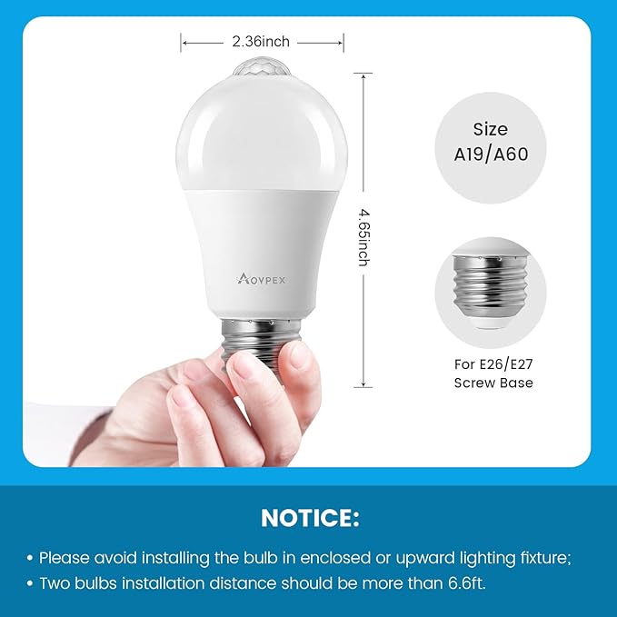 Motion Sensor Light Bulbs, 13W(100W Equivalent) Movement Activated Dusk to Dawn Sensor LED Bulb, A19 E26 5000K Cool White Security Bulbs Outdoor Indoor, for Porch Garage Basement Hallway 4 Pack