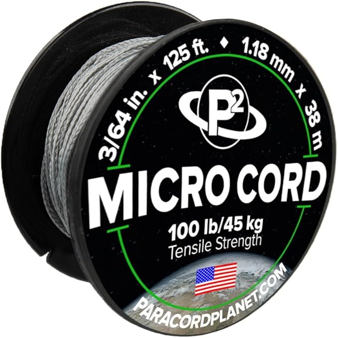 Paracord Planet Micro Paracord – Thin Braided Cord for Crafting, Fishing, and DIY Projects in 125 ft Spools – Ash Gray