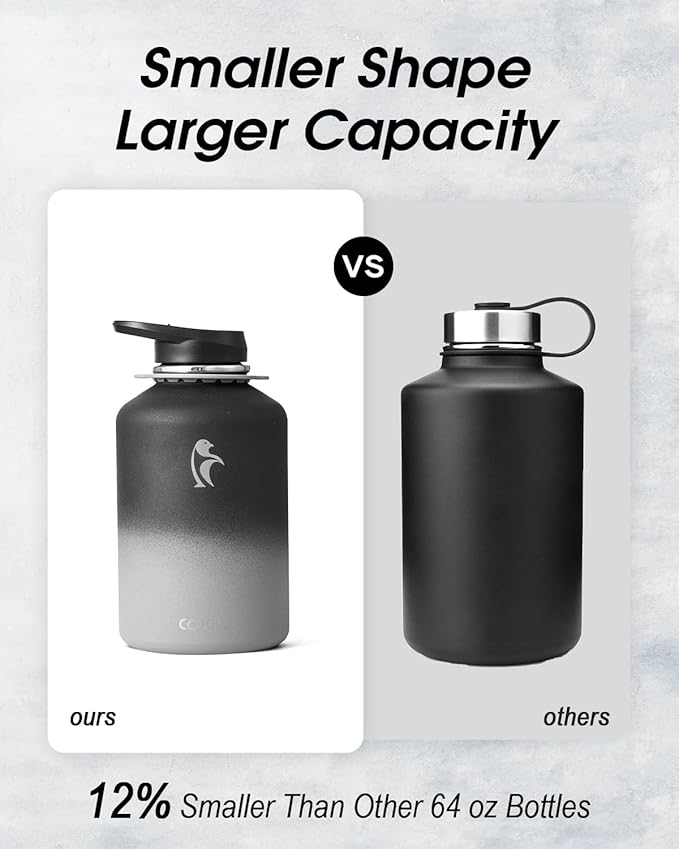 Coolflask Half Gallon Water Bottle with Strap, 64oz Insulated Water Jug Stainless Steel with Straw & Spout Lids, Metal Large Water Flask, Keep Cold 48h Hot 24h, Leak Proof, Non-BPA, Piano Night