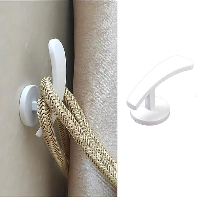 2 Pcs Curtain Tieback Hooks, Multi-Purpose Aluminium Alloy Wall Mounted Hooks Strong Bearing Capacity for Bathroom, Kitchen, Coats, Towel, Hat, Purse, Balcony(White)