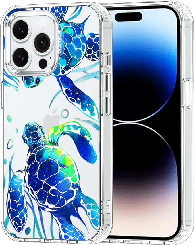 MOSNOVO Case for iPhone 14 Pro Max, [Buffertech 6.6ft Military-Grade Drop Protection] [Anti Peel Off Tech] Clear TPU Bumper Phone Case Cover Design - Sea Turtles