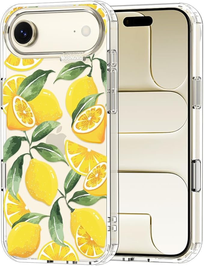 MOSNOVO for iPhone Air Case | Military Grade 6.6ft Drop Tested | Camera Control | Clear with Lemon Design