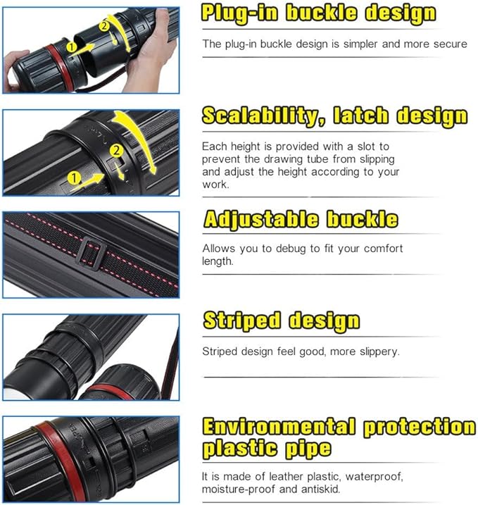 DEWEL 2Pcs Poster Tube Extends from 30" to 51", Telescoping Plastic Art Tube for Poster/Art/Document/Blueprint/Fishing Rod, Waterproof and Light Resistant with Carrying Strap(Black XL Size)