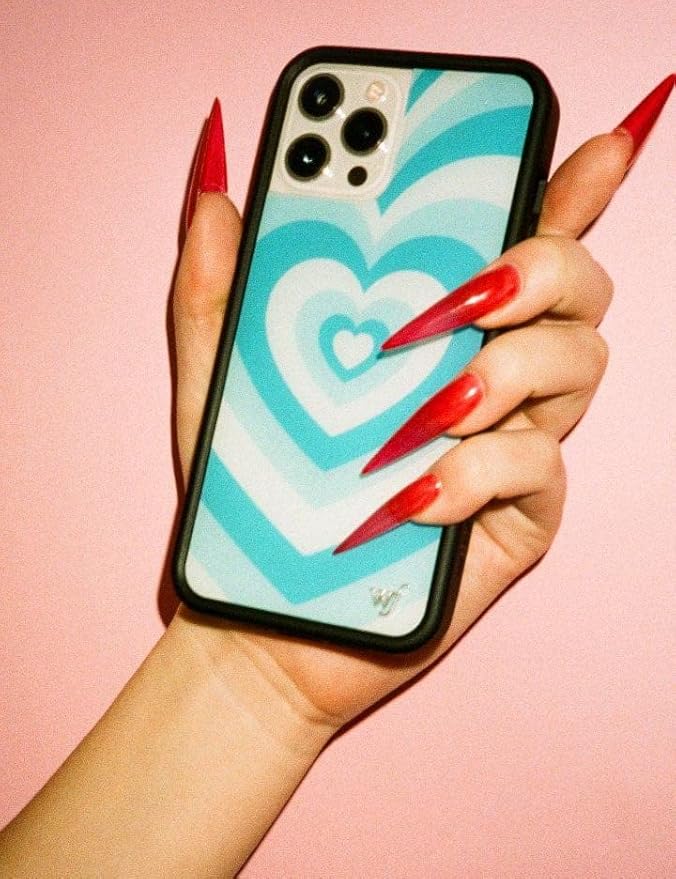 Wildflower Cases - Compatible with iPhone 13 Pro | Protective Black Bumper, 6.5ft Drop Test Certified, Women Owned Small Business | Trendy Blue Heart Aesthetic | Blue Moon Latte Love