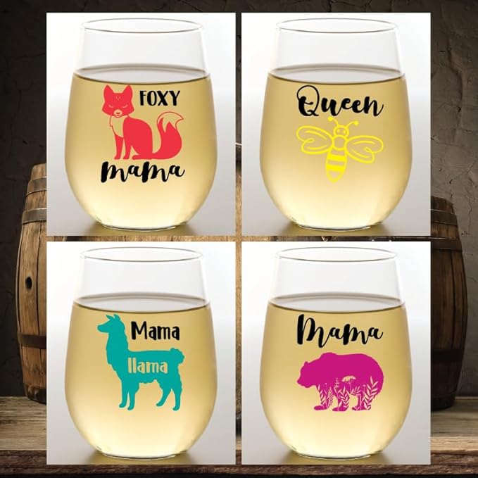 Set of 4 Shatterproof Designer 16 oz Plastic Wine Glasses MADE in the USA (MAMA)
