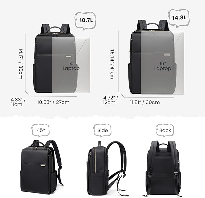 Laptop Backpack for Women, Work Business Traval Computer Backpacks with Laptop Compartment Waterproof Casual Daypack for Travel College,14Inch,Black