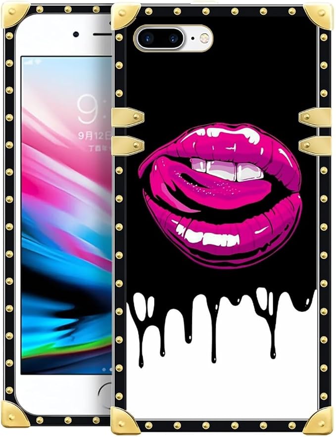 Compatible with iPhone 8 Plus 7 Plus Case, Black White Red Slap Sexy Luxury Golden Decoration for Girl Women Soft TPU Shockproof Protective Hard PC Back for iPhone 8 Plus 7 Plus