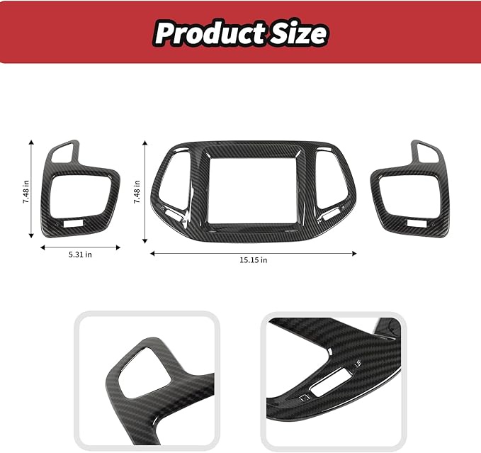 JeCar 3pcs Carbon Fiber Dash Vent Cover Trim Kit for 2017-2020 Jeep Compass Interior Accessories