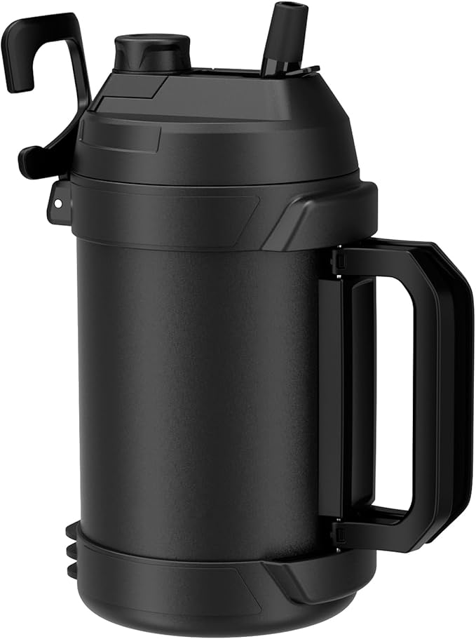 Zukro 1 Gallon Water Jug, One Gallon Large Triple Wall Insulated Metal Jug With Straw and Spout, No Sweat 128 oz Stainless Steel Sport Water Bottle Keeps Cold 48 Hours for Outdoors, Black
