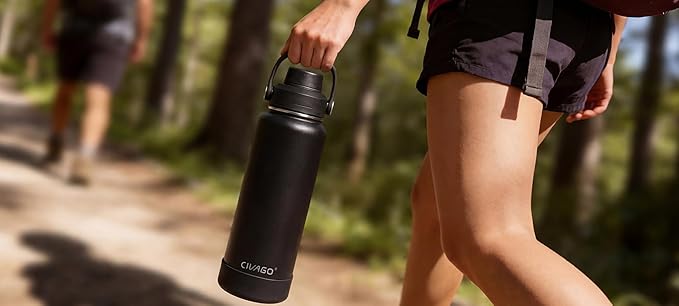 CIVAGO 32 oz Insulated Stainless Steel Water Bottle with Detachable Straw, Large Metal Water Jug with Bucket Handle, Leakproof Sports Water Flask with Silicone Boot for Travel, Dishwasher Safe, Navy