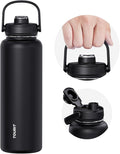 TOURIT 40 oz Insulated Water Bottle, Stainless Steel Sports Water Bottles With Top Handle, Double-Wall Travel Thermal Water Flask, BPA Free Leakproof Water Bottle for Sports and Travel, Black