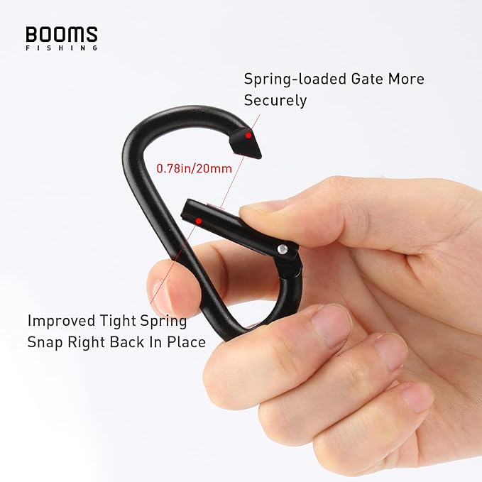Booms Fishing CC2 Carabiner Clip, 2.3" Small Carabiner Keychain, Multi-use Aluminium D Ring Caribeener Clips