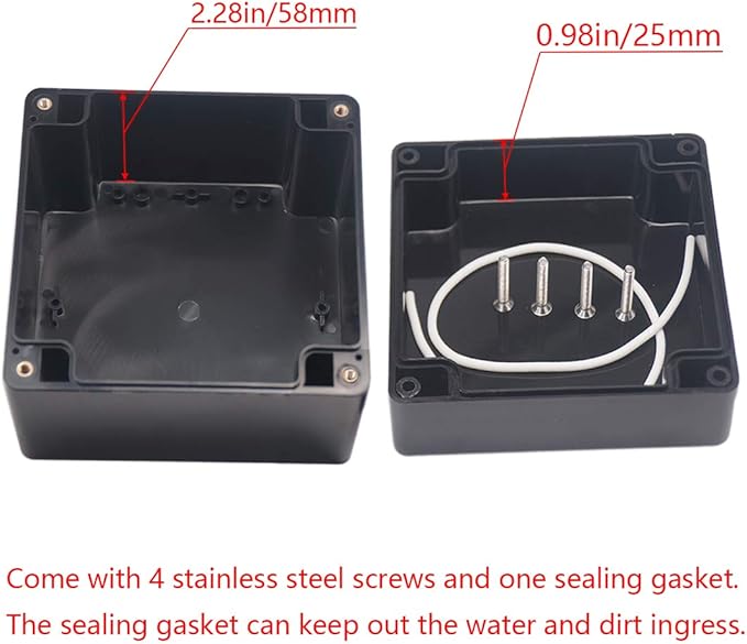 2 Pack Project Box IP65 Waterproof Junction Box ABS Plastic Black Electrical Boxes DIY Electronic Project Case Power Enclosure 4.72"x4.72"x3.54"(120x120x90mm)