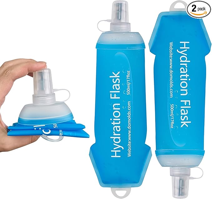 2Pcs 500ml Soft Flask, TPU Collapsible Soft Water Bottle for Hydration Pack, Running Vest, Leak-Proof Folding Water Bottle for Hiking Cycling Climbing Jogging- Blue