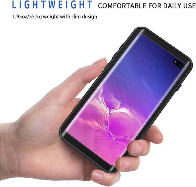 Lanhiem for Samsung Galaxy S10+ Plus Case, IP68 Waterproof Dustproof Case with Built-in Screen Protector, Rugged Full Body Shockproof Protective Cover for Galaxy S10 Plus (Black/Clear)
